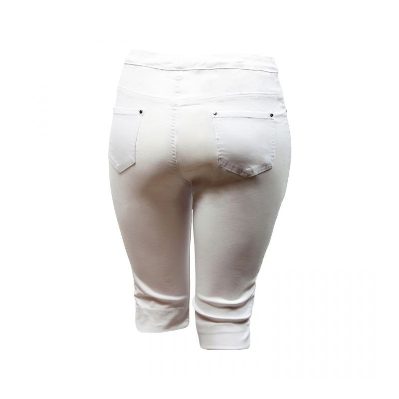 pantalon femme grande taille - pantacourt taille élastique uni blanc nana belle (dos)