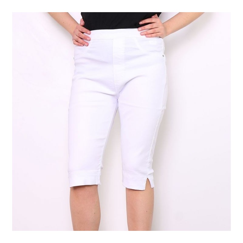 pantalon femme grande taille - pantacourt taille élastique uni blanc nana belle (porté)