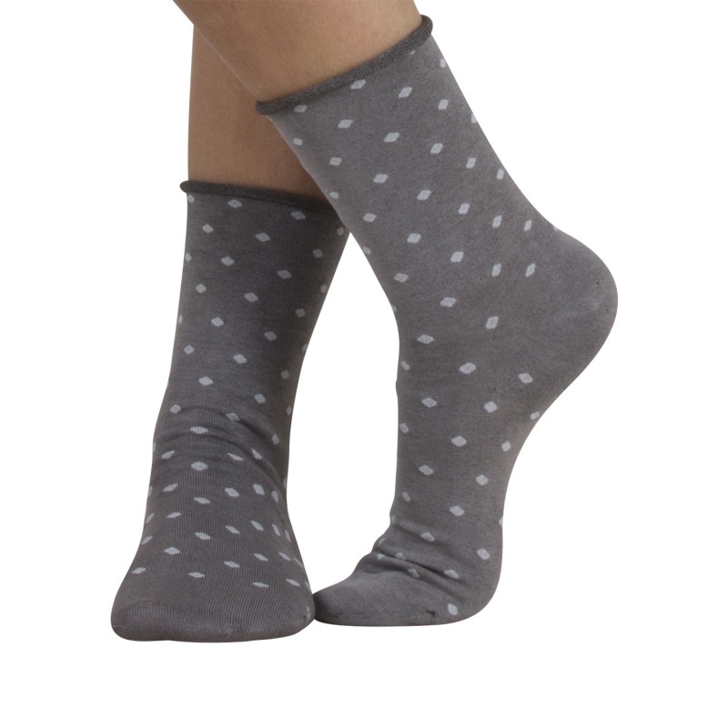 Chaussettes grises en coton à bords roulottés sans compression à pois de la marque Cette