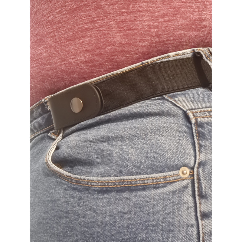 Ceinture extensible grande taille pour femme sans boucle noire portée