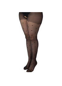 Collants ouverts fins grande taille noirs à motifs coeurs Pamela Mann (vue de trois quarts)