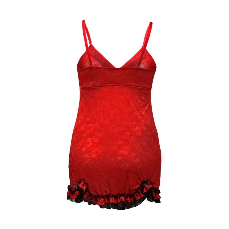 nuisette grande taille - babydoll rouge transparente en dentelle Andalea (dos)