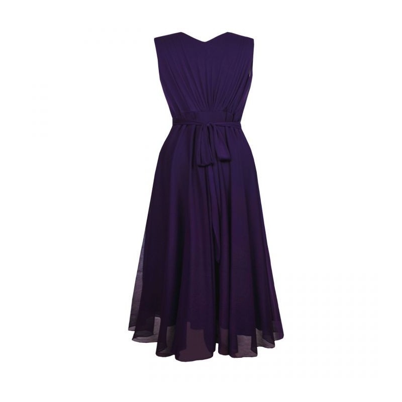 robe grande taille - robe de soirée col cache-coeur taille empire coloris violet (dos)