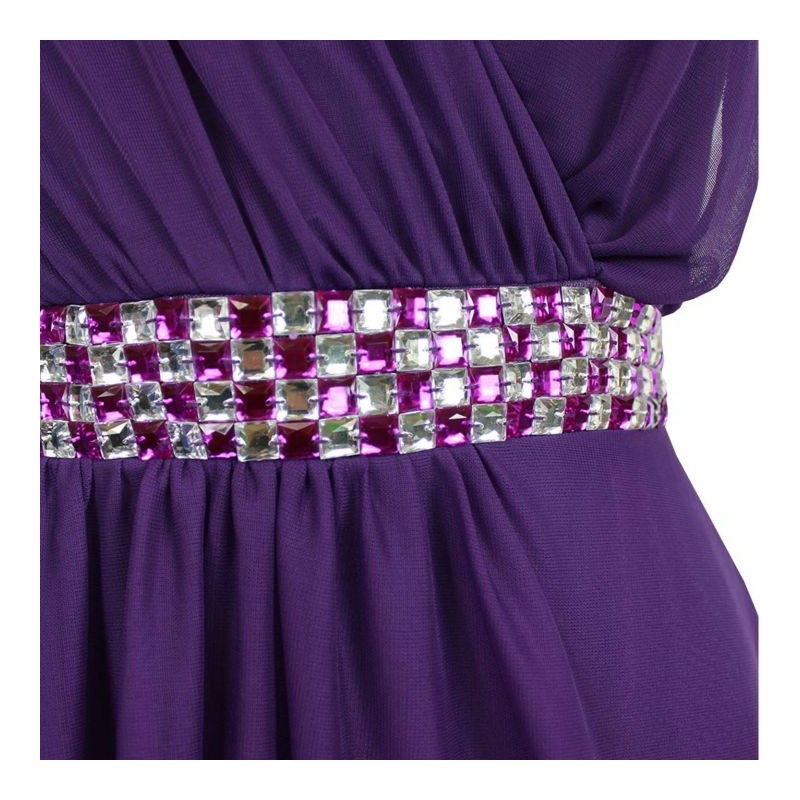 robe grande taille - robe de soirée idéale cérémonie ceinture strass coloris violet (détail)